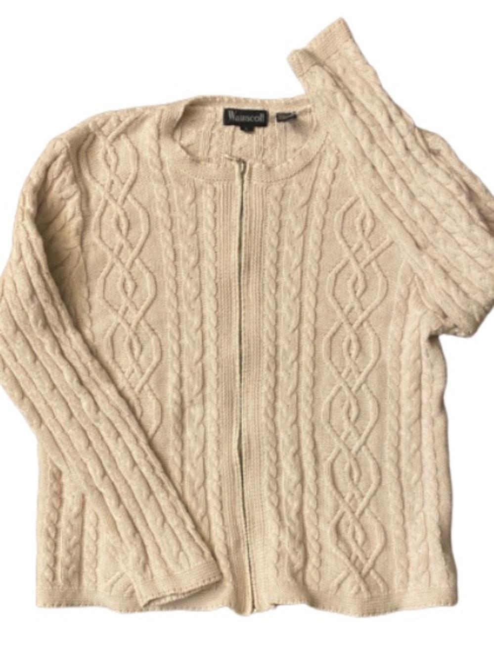 WAINSCOTT Cream Cable-Knit Zip Crew Sweater Size L